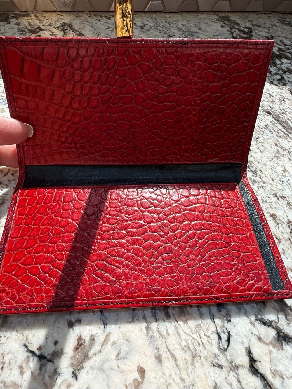 Red Croc-Embossed Clutch with Tiger Print Flap - Picture 7 of 9